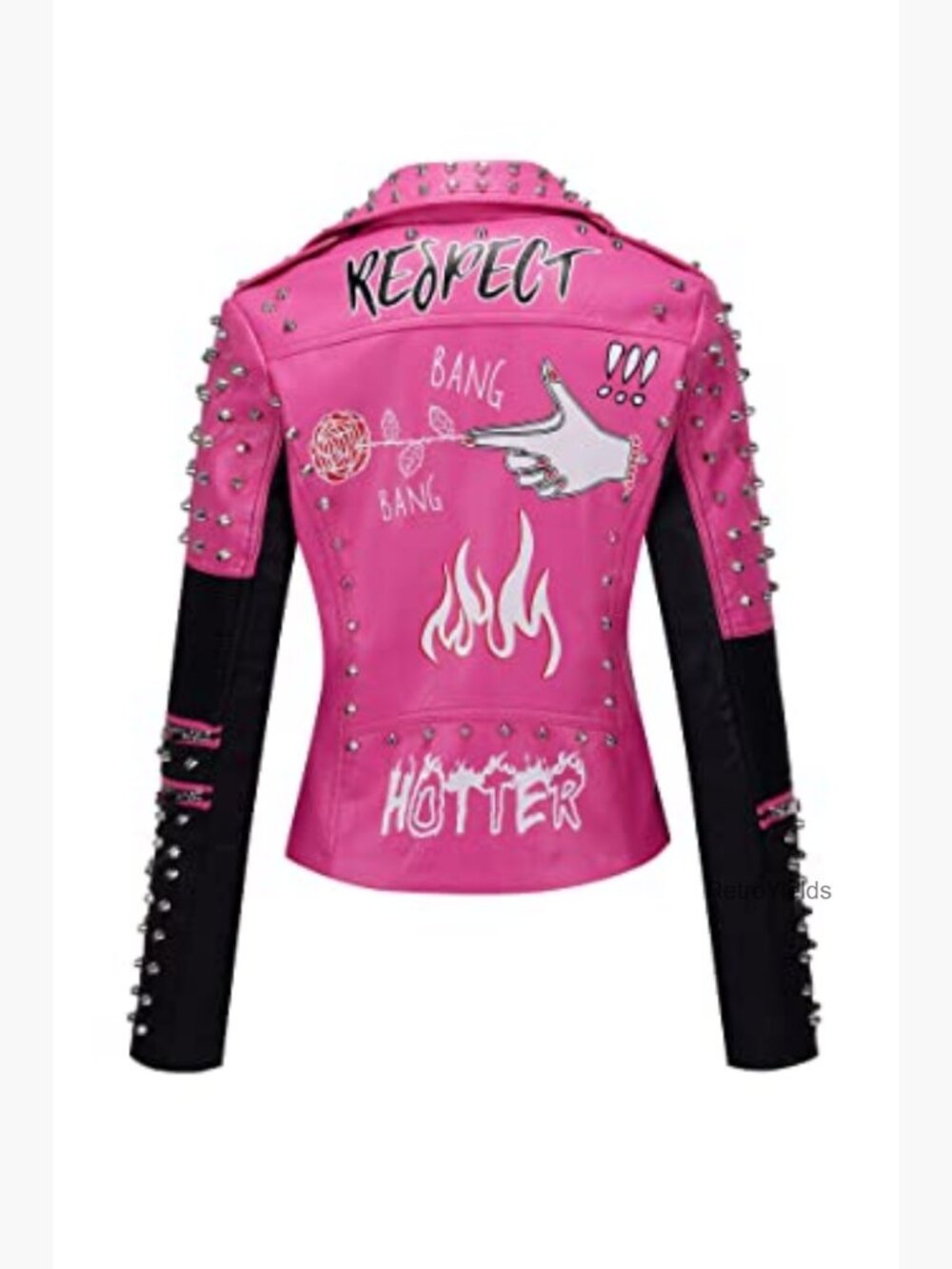Studded Faux Leather Moto Jacket Belted Windbreaker Streetwear - Picture 3 of 7